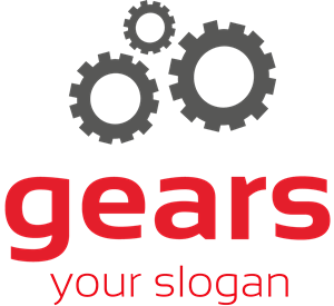 Grey Gears with Red Text Logo PNG Vector