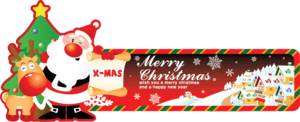santa claus distributing gift merry christmas card Logo PNG Vector