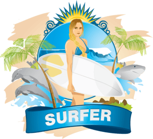 Surfer Girl emblem Logo PNG Vector