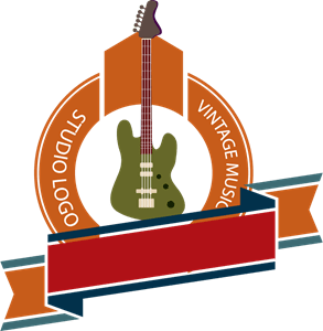 Vintage music studio guitar Logo PNG Vector